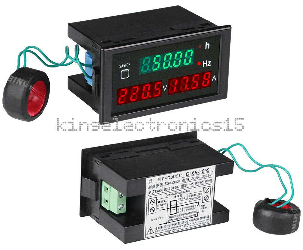AC 80V-300V 45-65Hz 100A Digital Panel Meter Voltmeter Frequency Volt Amp Meter