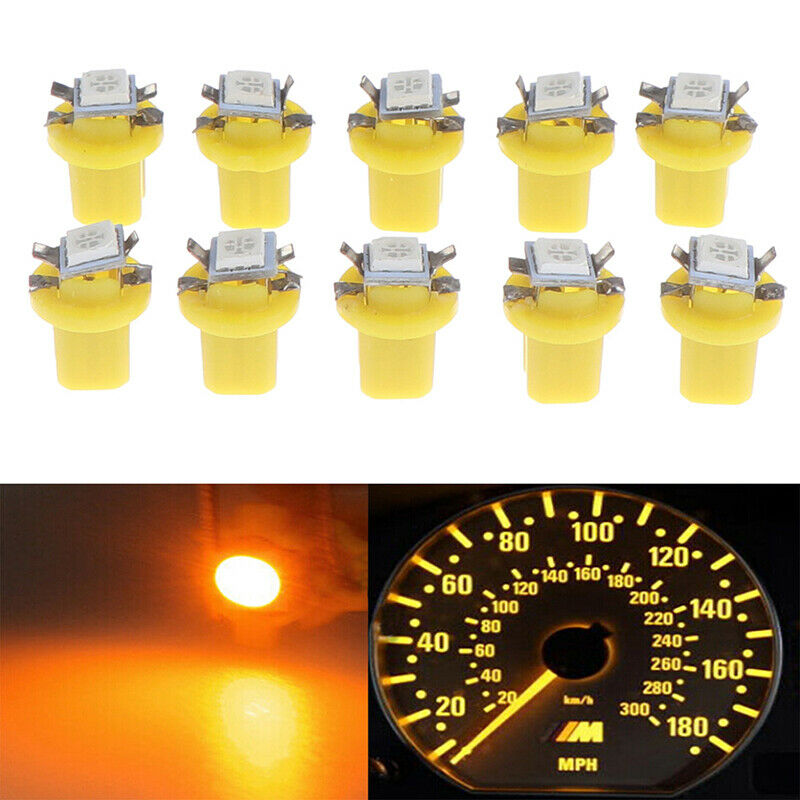 10x Car T5 B8.5D 5050 Dashboard Instrument Speed LED Light Bulb Lamp 12V YelY1