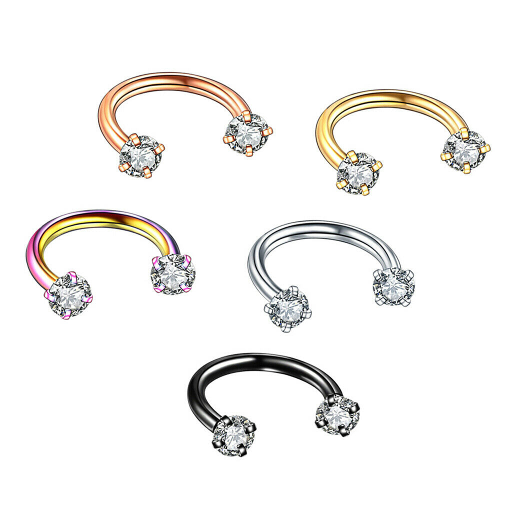 5pcs Zircon Nose Hoop Ring Barbell Tragus Helix Nose Piercing  16g
