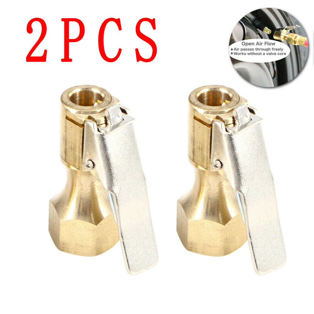 2X Tyre Valve Air Chuck Inflator Pump Connector Adapter Brass Clip on Car 8mm UK