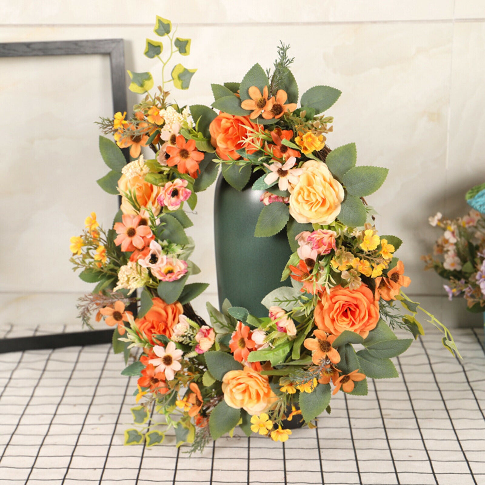 16inch Front Door Wreath Round Peony Garland Window Wall Wedding Decoration