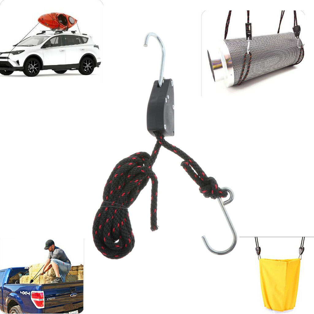 Heavy Duty Rope Hanger Ratchet Kayak Canoe Bow and Stern Tie Downs Strap