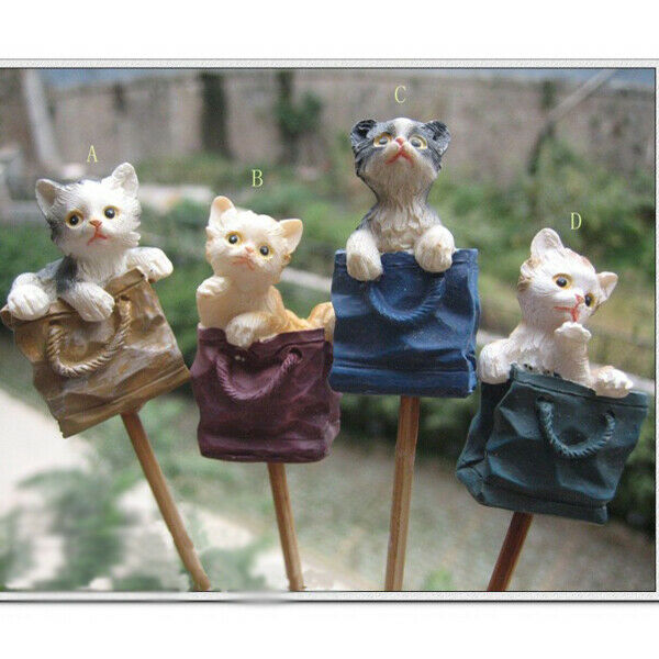4pcs Rural Style Garden Cat Stick Stake Safty Lovely Animal For Home Table Decor