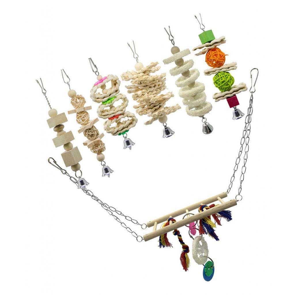 7Pcs Parrots Wooden Stand Laddeer Toys Parrots Toys For Small Bird Lovebirds
