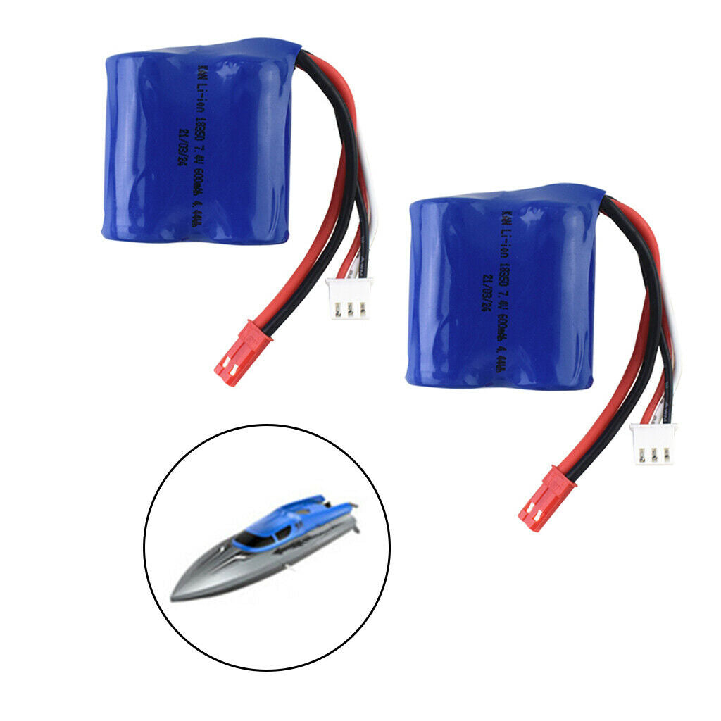 2Pcs 7.4V 600MAH Lithium Polymer Battery for EB02 RC Boat Yacht /Car Accs