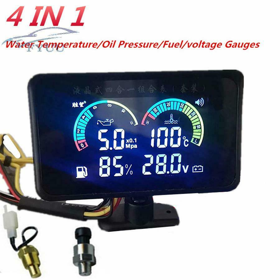 4in1 LCD Excavator Car Oil Pressure+ Voltmeter +Water Temperature+Oil Fuel Gauge