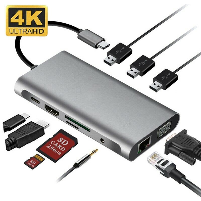 10 in 1 USB C HUB, Multi-Function Docking Station, USB C Hub PD Fast Charging,B9