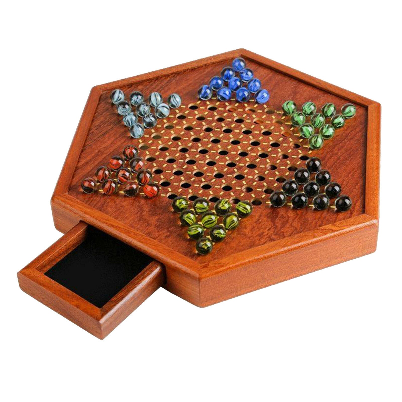 Chinese Checkers, Wooden Game Set, Built-in Storage Drawers, 6 Multi-Colored