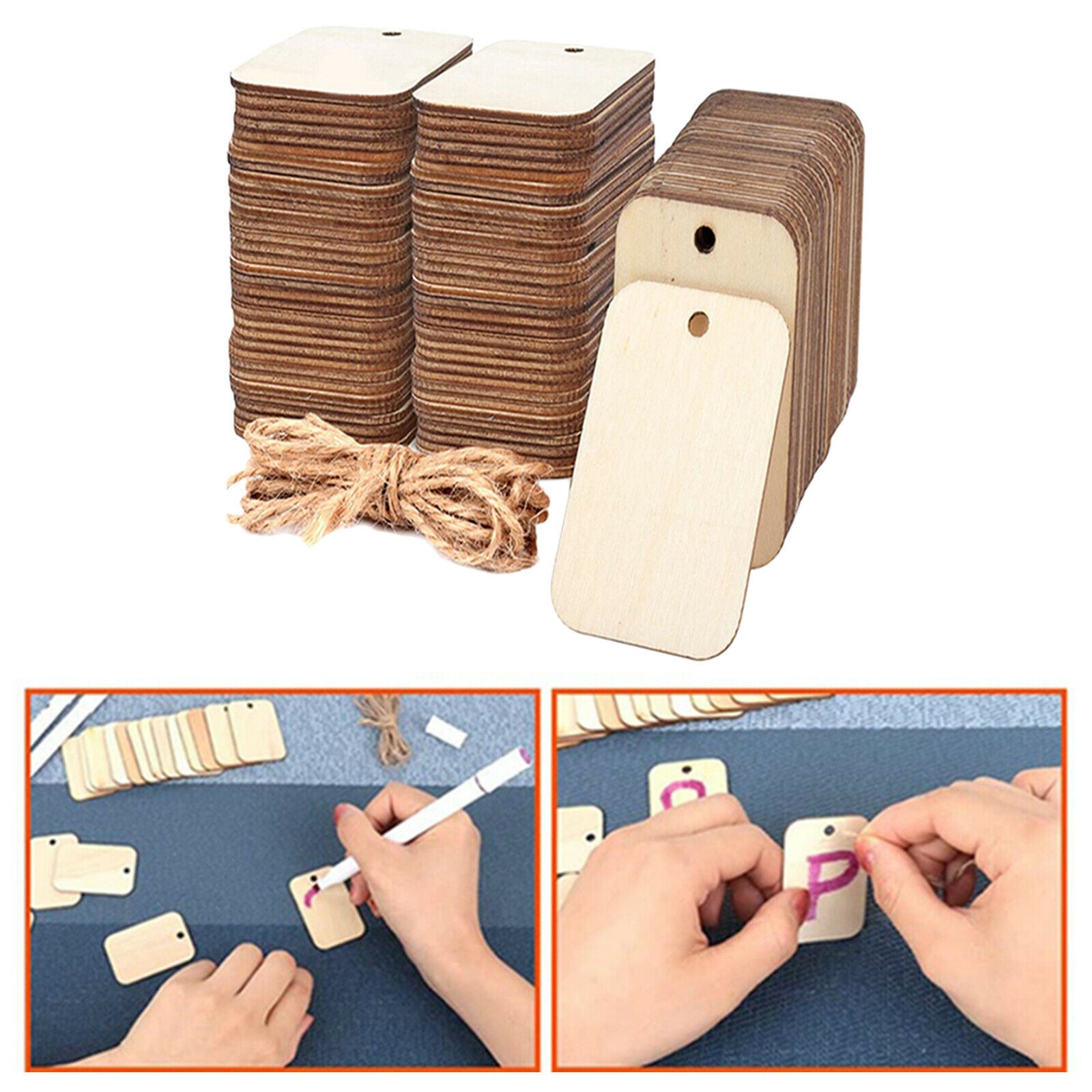100Pcs Wooden Pendant Ornaments with Holes Decorations for Halloween Holiday