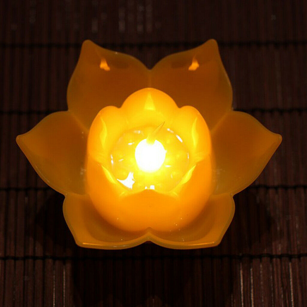 LED Lotus Lamp Floating Water Wishing Artificial Candle Lights Yellow