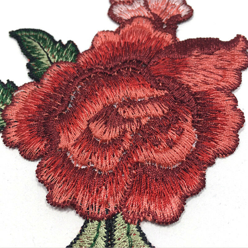 2pcs Embroidery Rose Flower Sew On Patch Badge Bag Jeans Dress Applique Craft BD