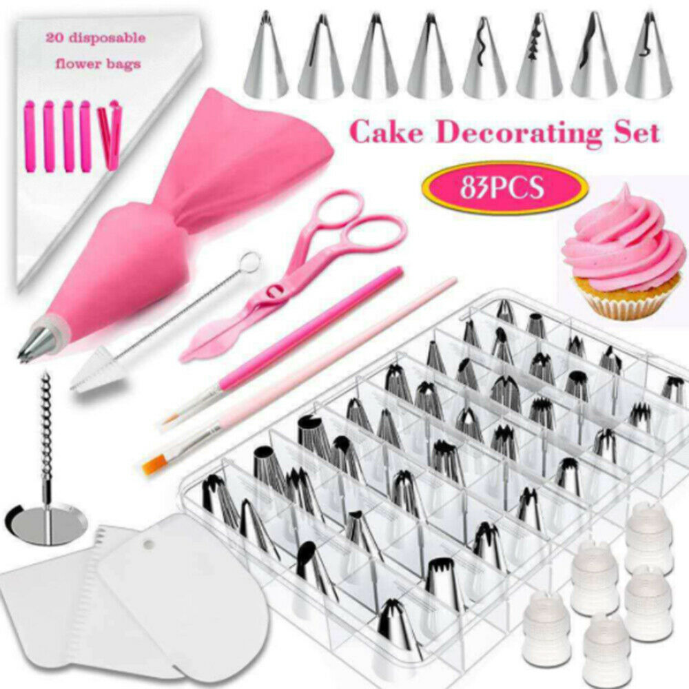 83Pcs Cake Baking Decorating Kit Set Piping Tips Pastry Icing Bag Nozzles Tool