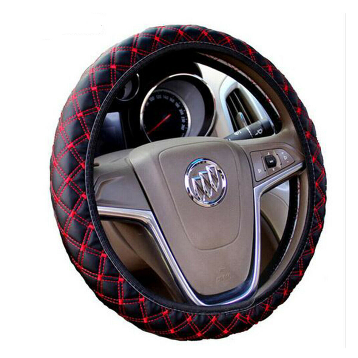 2pcs 15'' Car Steering Wheel Cover black & red  Plush Anti-slip  fur wheel cover