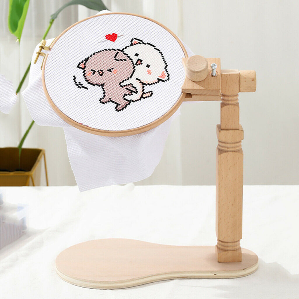 Adjustable Embroidery Hoop Stand Table Top Cross Stitch Holder Wood Frame Rack