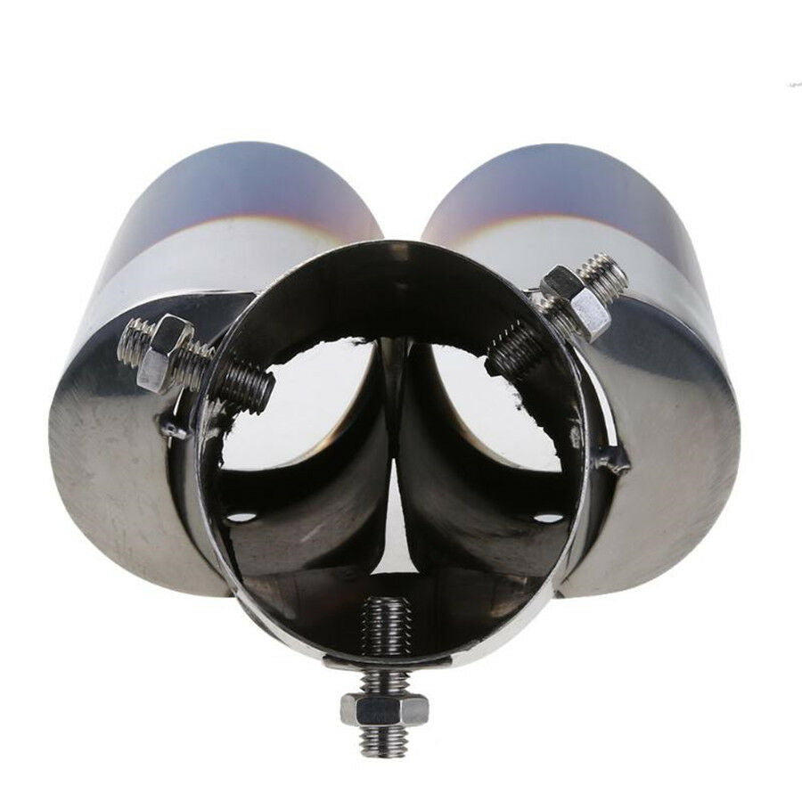 Universal Blue Burnt Dual Exhaust Pipes Rear Tail Muffler Tips Stainless Steel