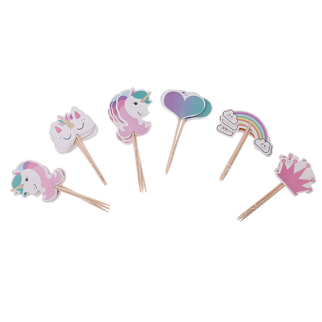 2 Set Rainbow Unicorn Cake Topper Love Shape Crown Food Picks Party Decor