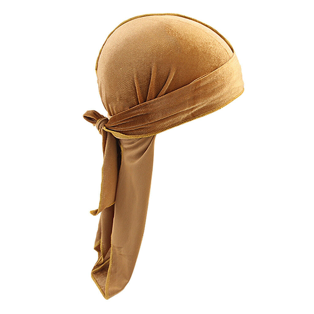 9x Mens Velvet Bandana Hat Durag Long-Tail Muslim Headwear Beanie Chemo Hat