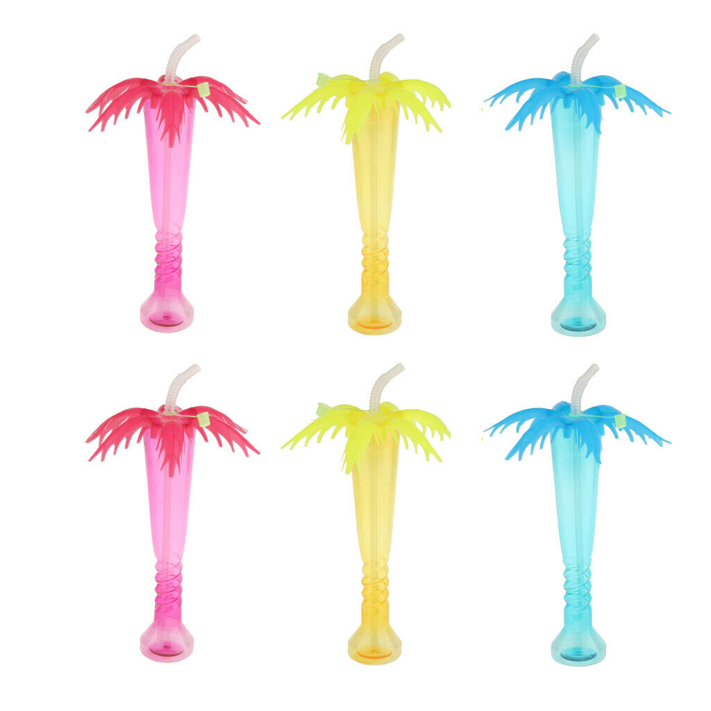 Set Of 6 Beverage Tea Straw Cup Tropical Hawaiian Kids Birthday Party Decor