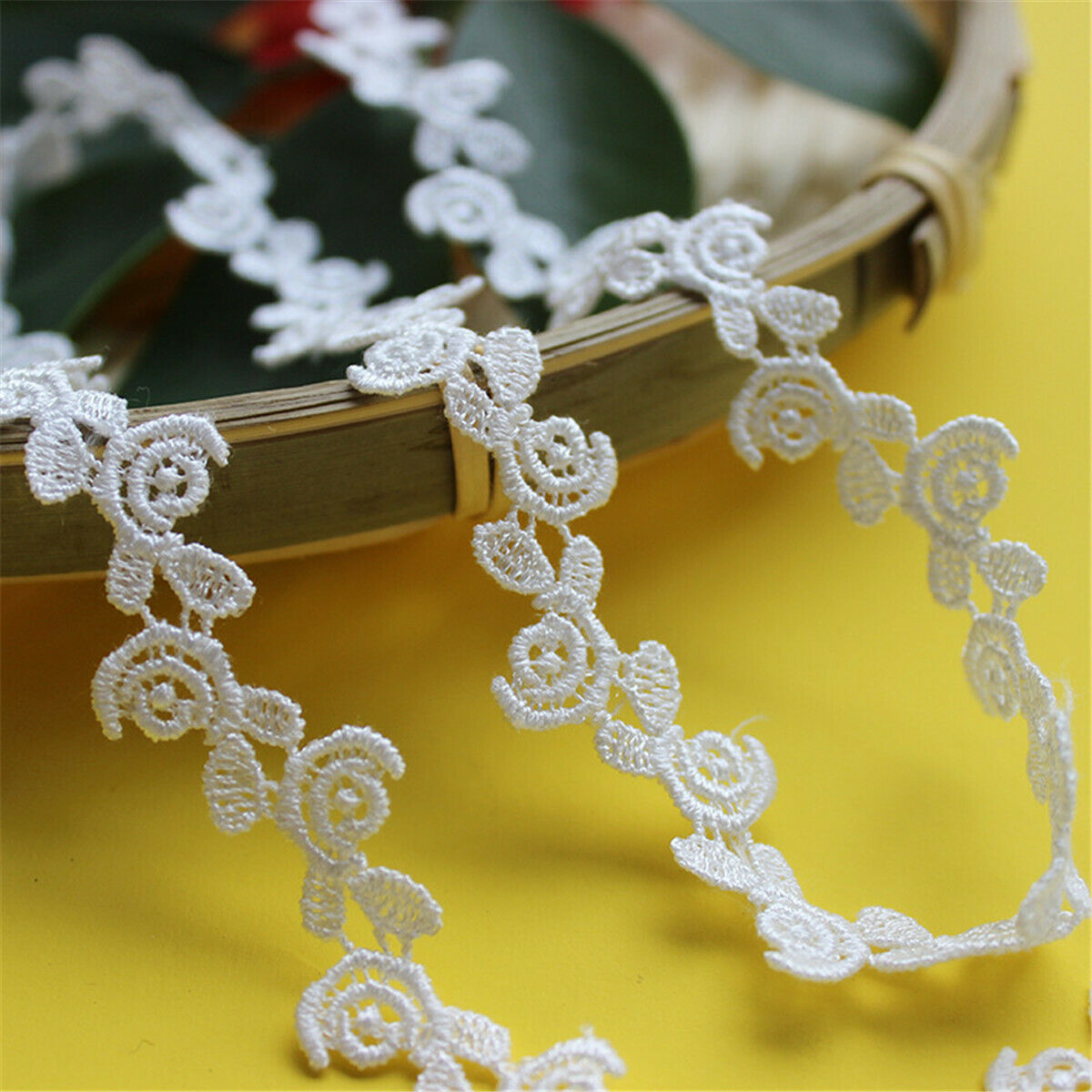 2Yds Embroidery Floral White Cotton Lace Trim Ribbon Wedding Fabric Sewing Craft
