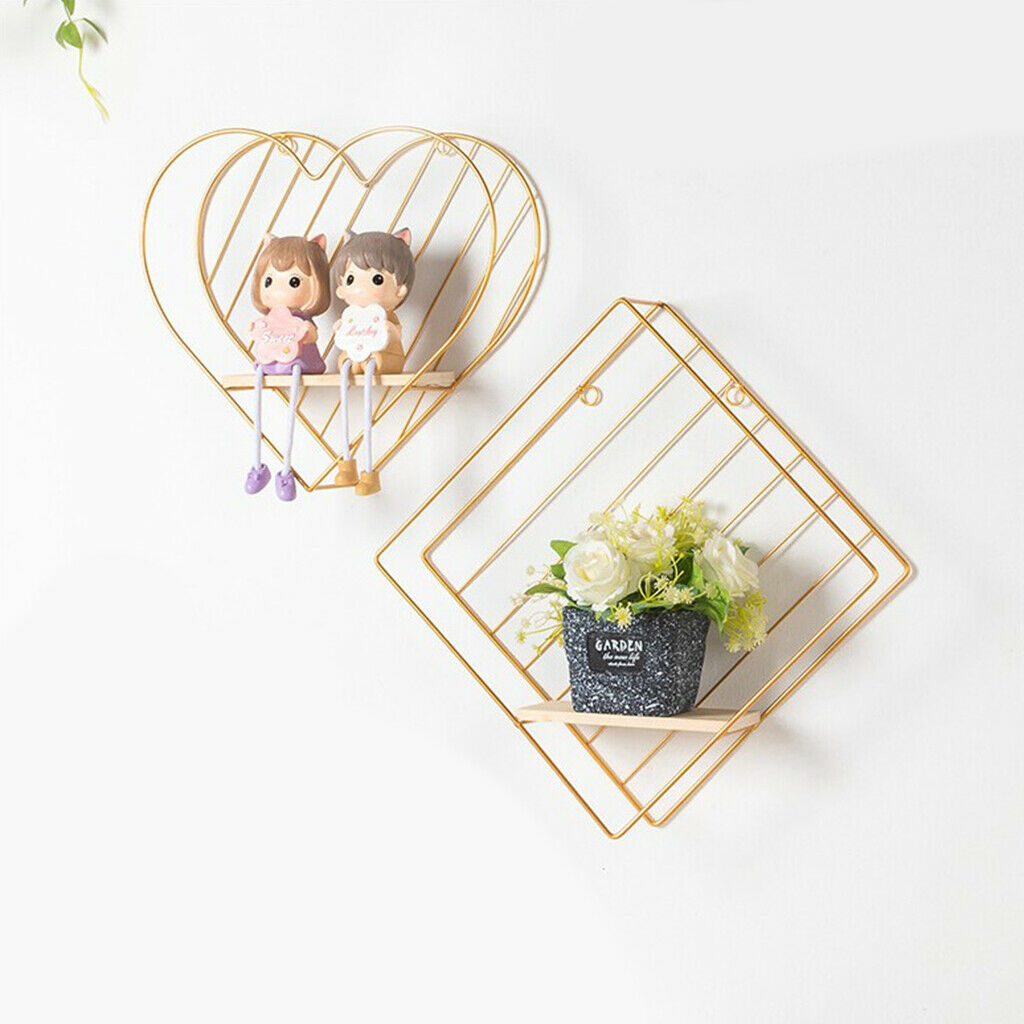 Iron Wall Floating Shelves Bathroom Bedroom Office Decor Golden Heart Shaped