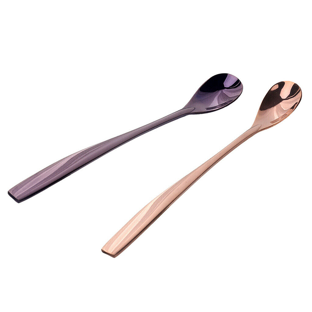 2Pcs Stainless Steel Long Handle Tea for Sundae Coffee w/ Smooth Surface