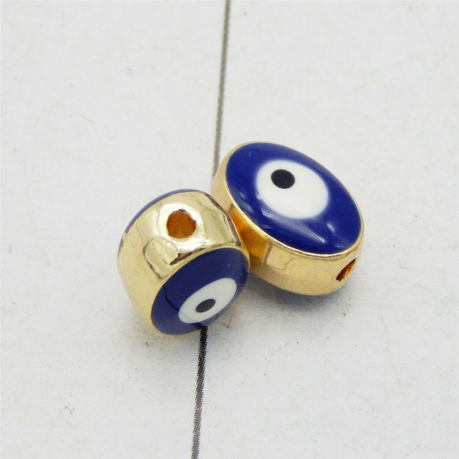 12 Evil Eye Enamel Spacer Bead Oval Loose Beads for Bracelet Necklace DIY 10*6mm