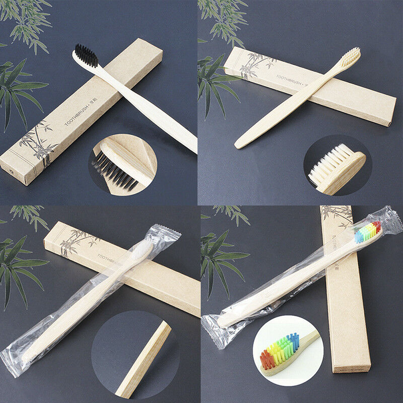 Medium-Bristle Bamboo Toothbrush Rainbow Wood Teeth Brush Fibre WoodenHan.l8