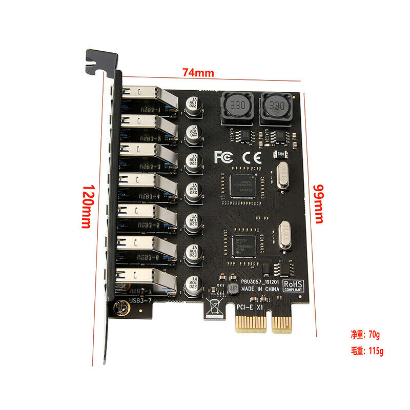 PCI-E 1X to 7 Ports USB 3.0 PCI Express Expansion Card Adapter Hub 5Gbps NEW