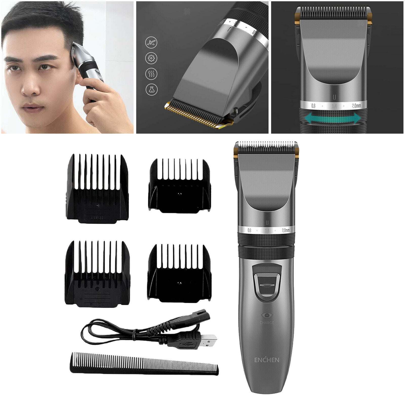 Family Boys Men's Electric Hair Clipper & Accessories Rechargeable White
