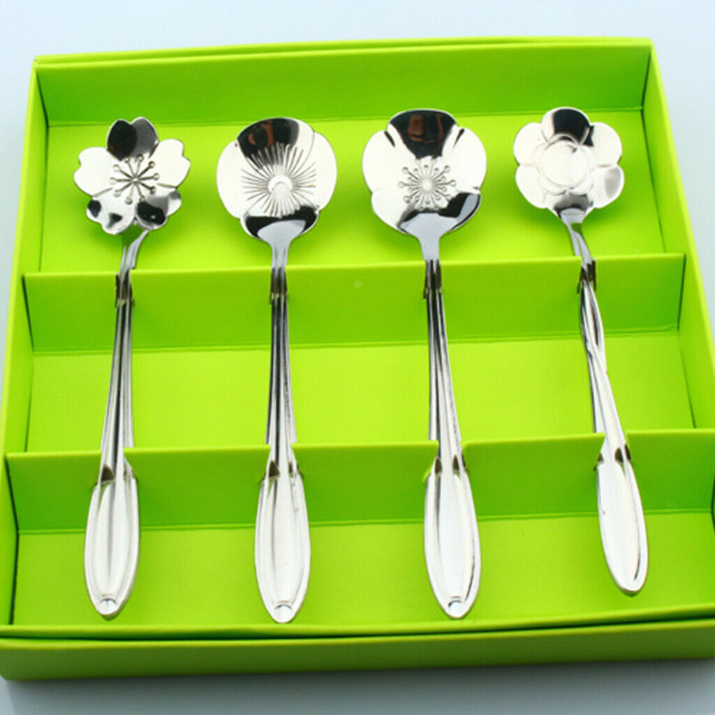 2 Pieces Flower Spoon Tableware Metal Stirring Mixing Spoons Coreopsis