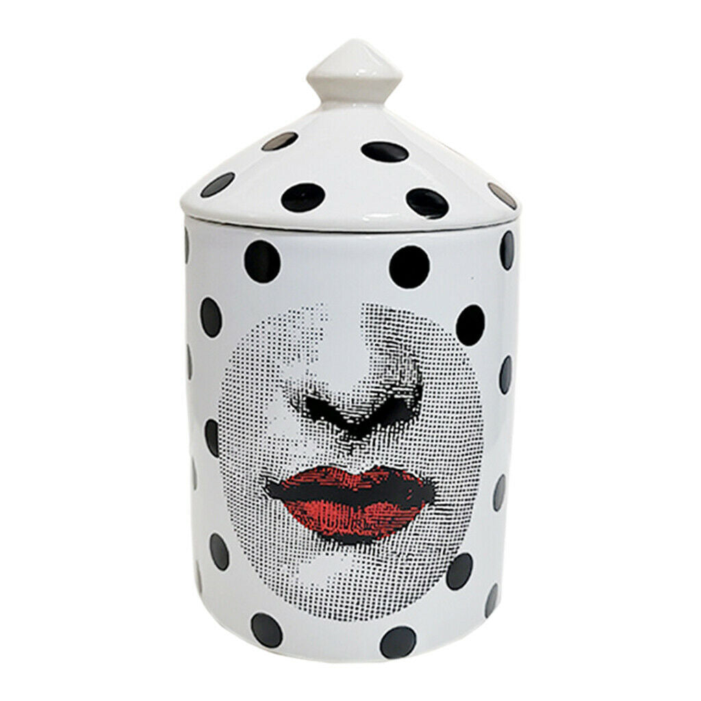 Retro Girl Face Candle Holder with Lid Ceramic Makeup Organize Storage