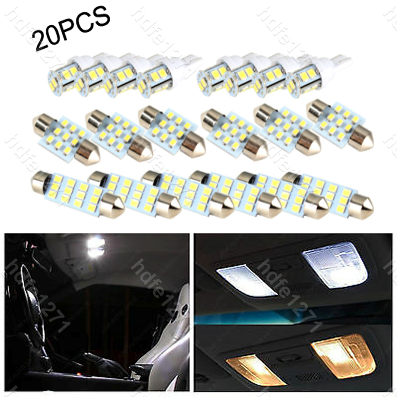 20Pcs Car Interior LED Lights Combo Dome Map Door License Plate Mixed Lights Kit