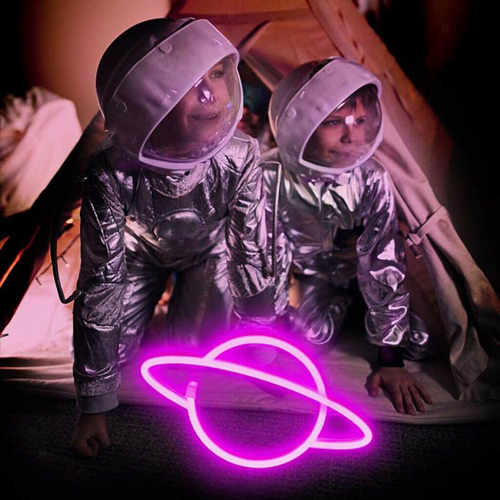 Hanging Planet Neon Signs Planet Neon Light Led Wall Art Light Lamps Blue_Pink