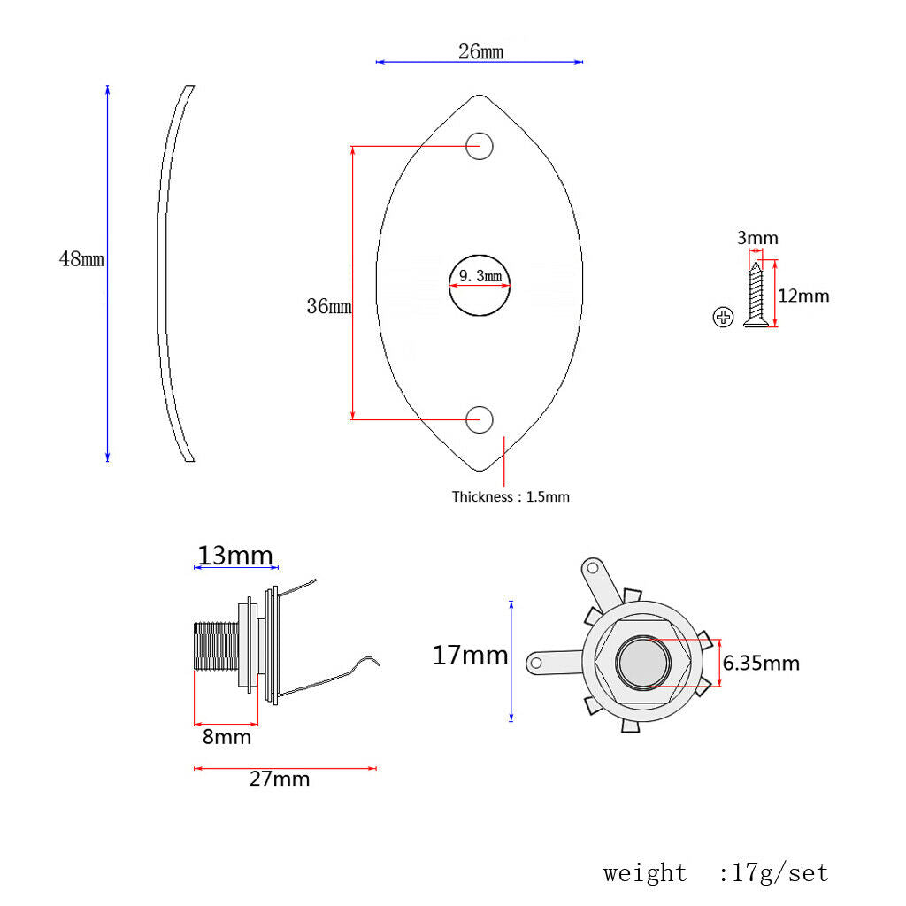 Oval Guitar Socket Plate For Electric Bass Cigar Box Spare Parts