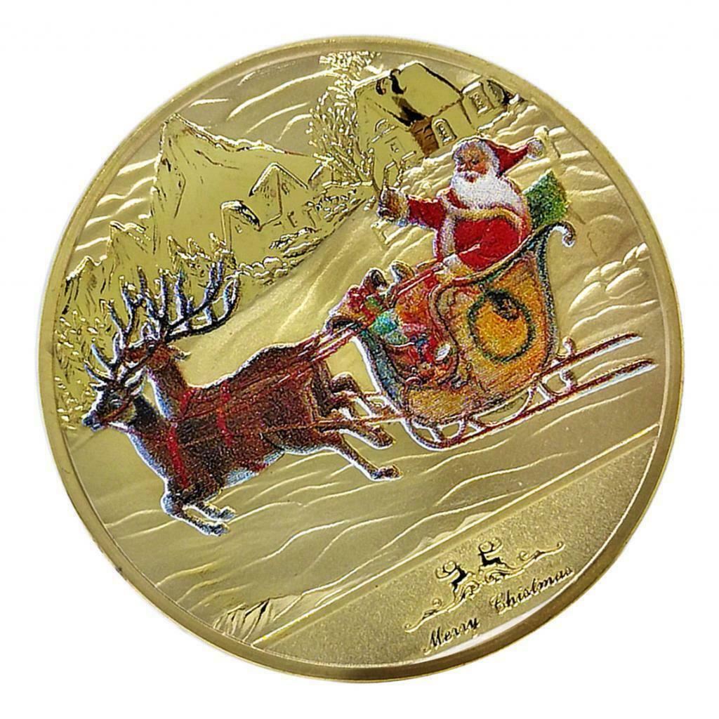 1x Christmas Santa Claus Coins 40mm Gift Collections Badge Golden