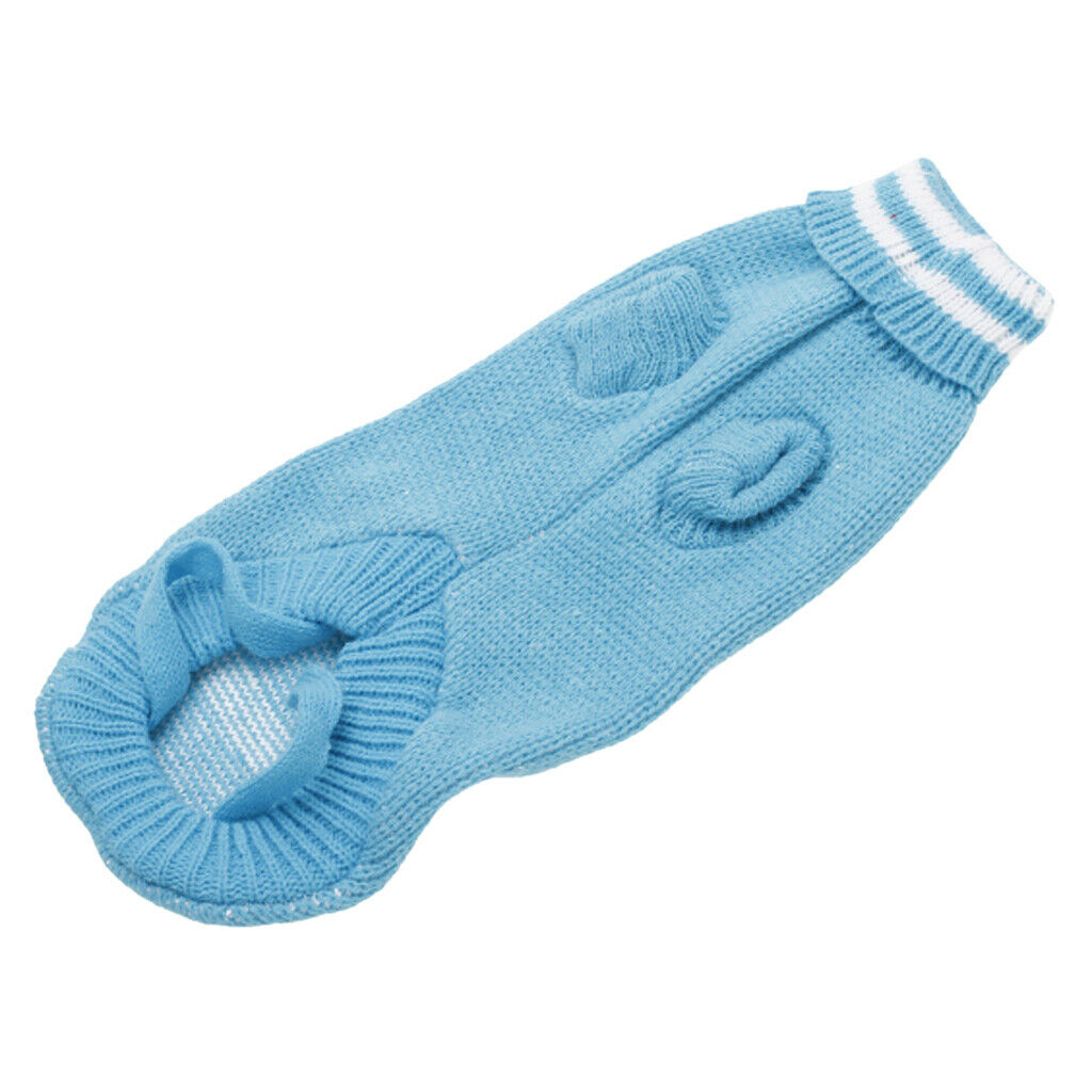 Blue Turtleneck Dog Sweater Clothes w/ Bone Patterns - Size L