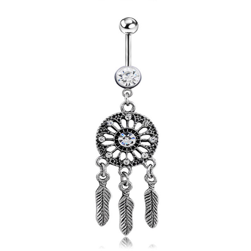 Body Jewelry Crystal Dream Catcher Navel Dangle Belly Barbell Button Bar Ring