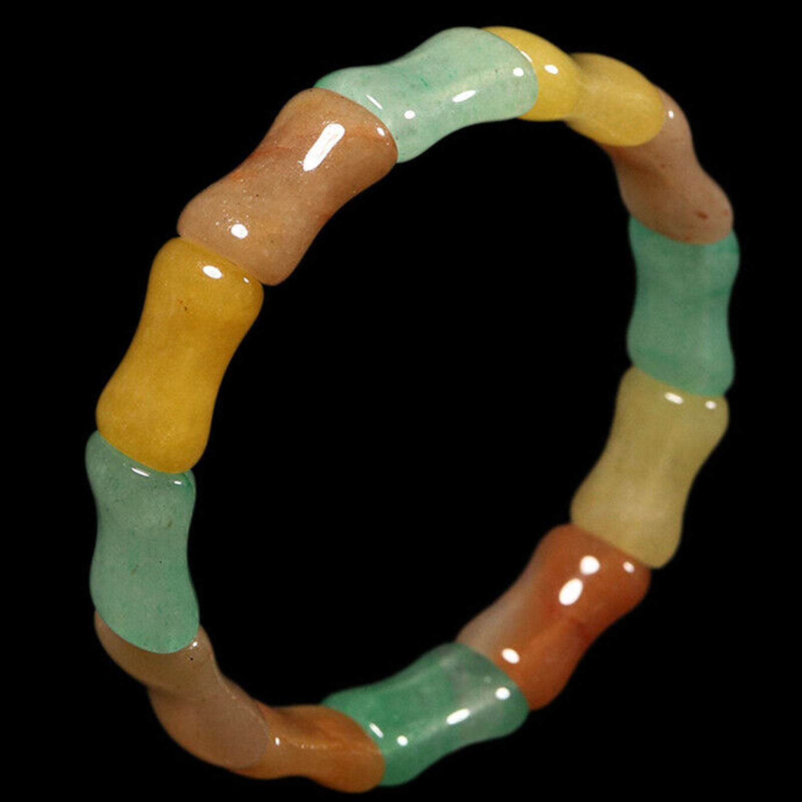 8" 100% Natural Grade A Yellow Brown Green Aventurine Jade Bracelet Bangle