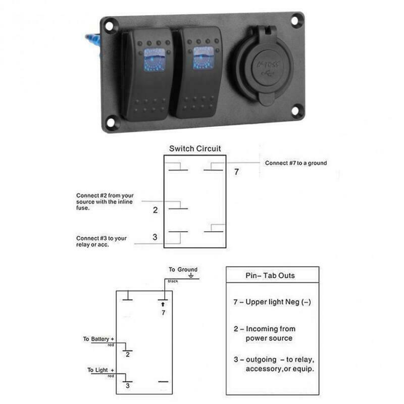 2-Gang LED Rocker Switch Panel Circuit Breaker Dual USB Charger Car Marine Boat