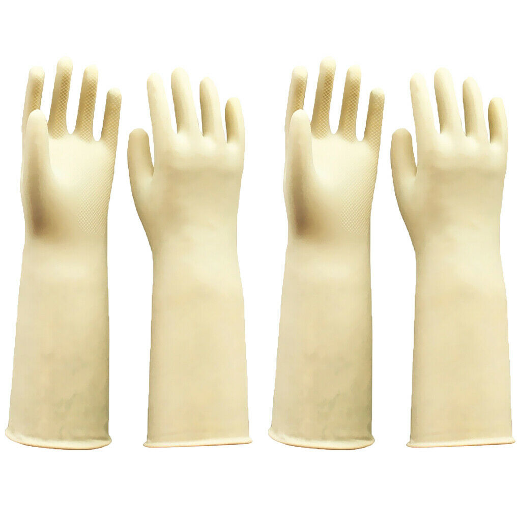 2 Pairs White Latex Gloves Gauntlets Long Sleeve Industrial Rubber 60cm 24