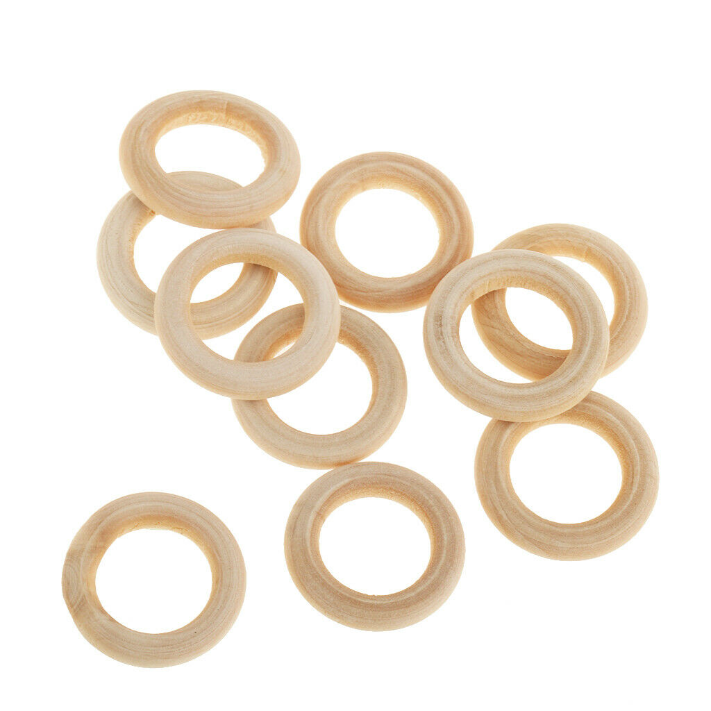 60Pcs Natrual Round Wood Beads Loose Spacer Rings Crafts Jewelry Findings