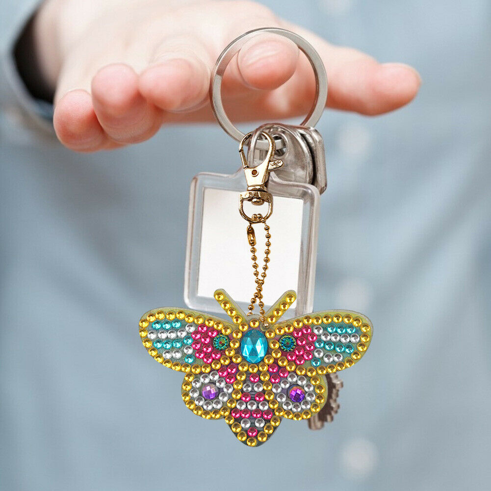 4pcs Full Drill Diamond Key Chain Bee Pendant Cross Stitch Keyrings Art Craft @