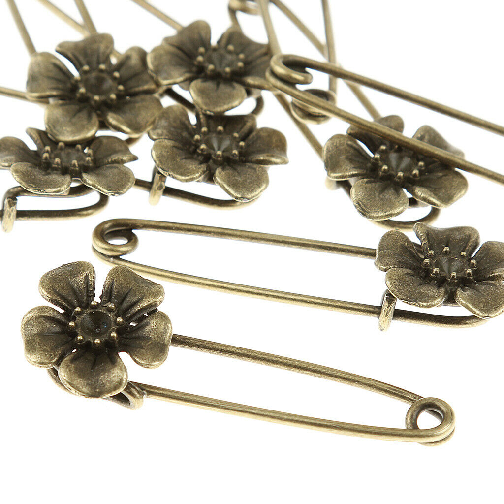 10 Bronze Retro Alloy DIY Pin Scarf Brooches Crafts Jewelry 5-Petals-Shaped