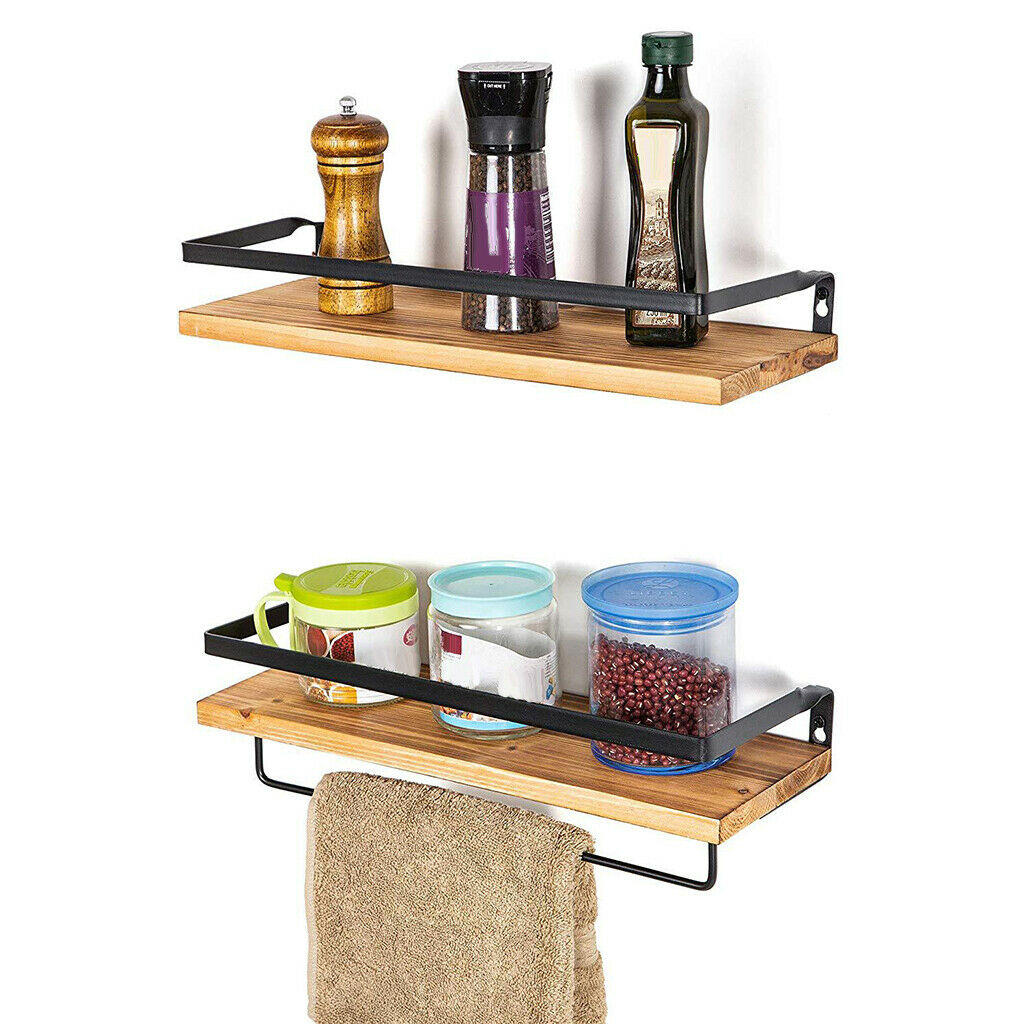 Rustic Floating Shelf Kitchen Wall Shelves Rack Towel Bar Hanger Bracket