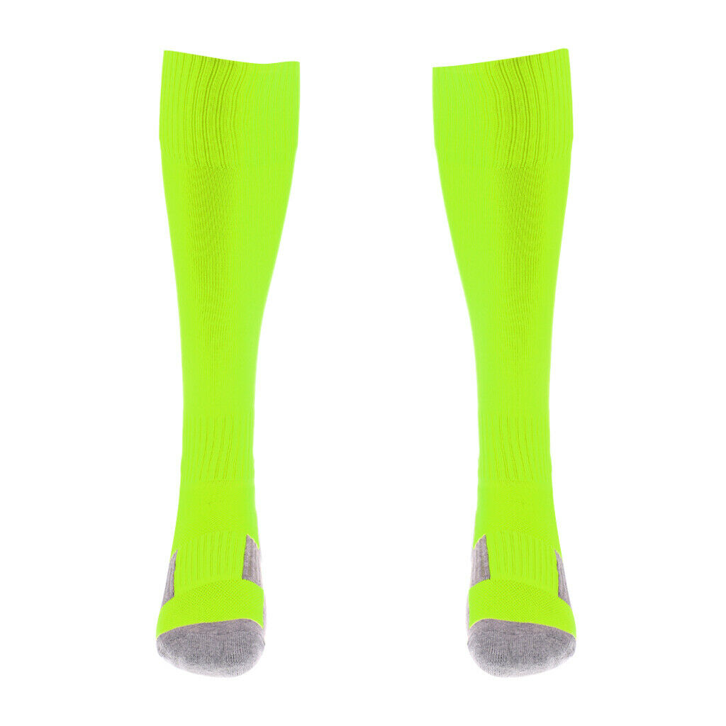 Men Women Teens Sweat Absorb Soccer Football Long Socks Fluorescent Yellow L