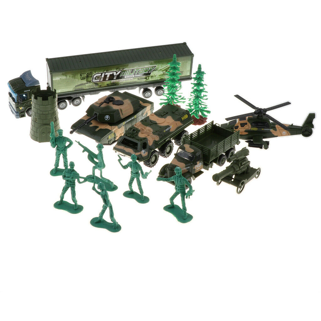 1/52 Alloy Pull Back Trucks, Pull Back Assorted Military Truck Set with Army Men