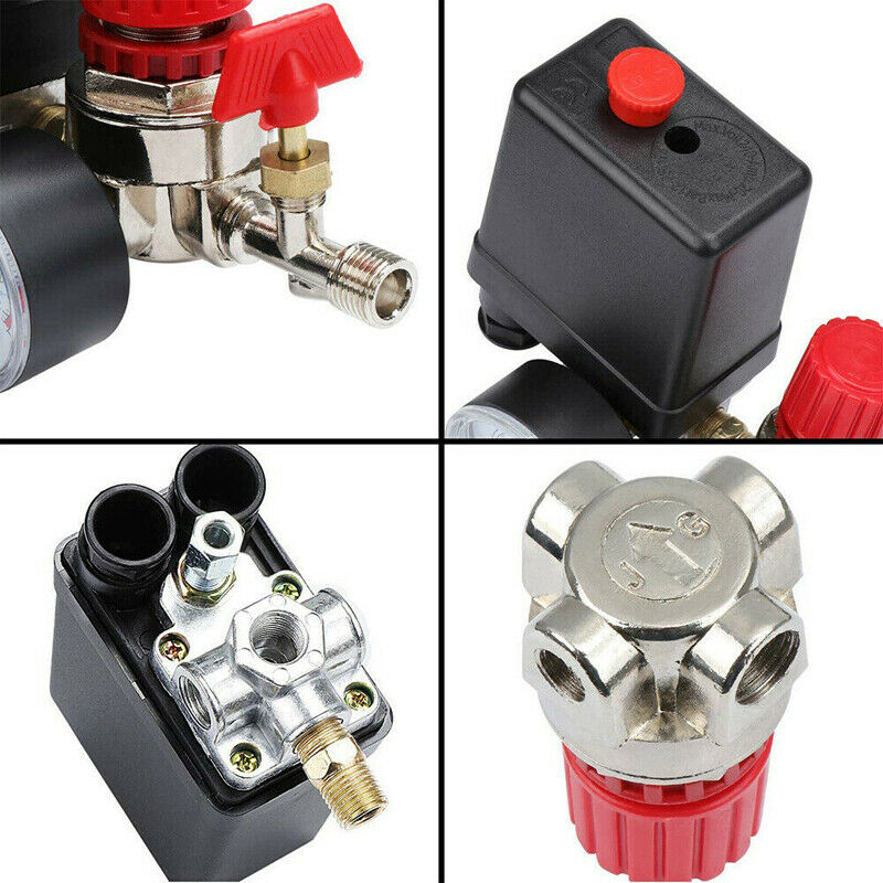 220V Air Compressor Pressure Switch Valve Manifold Relief Regulator Gauge 120PSI