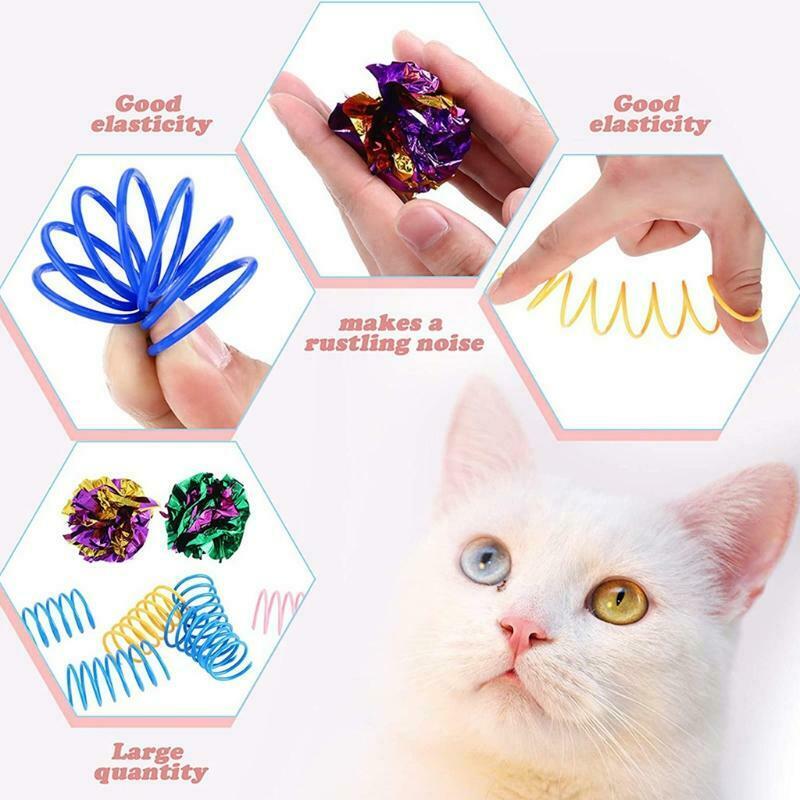 14Pcs Toys for Indoor Cat Twin-Color Mylar Paper Crinkle Balls Pom Poms Springs