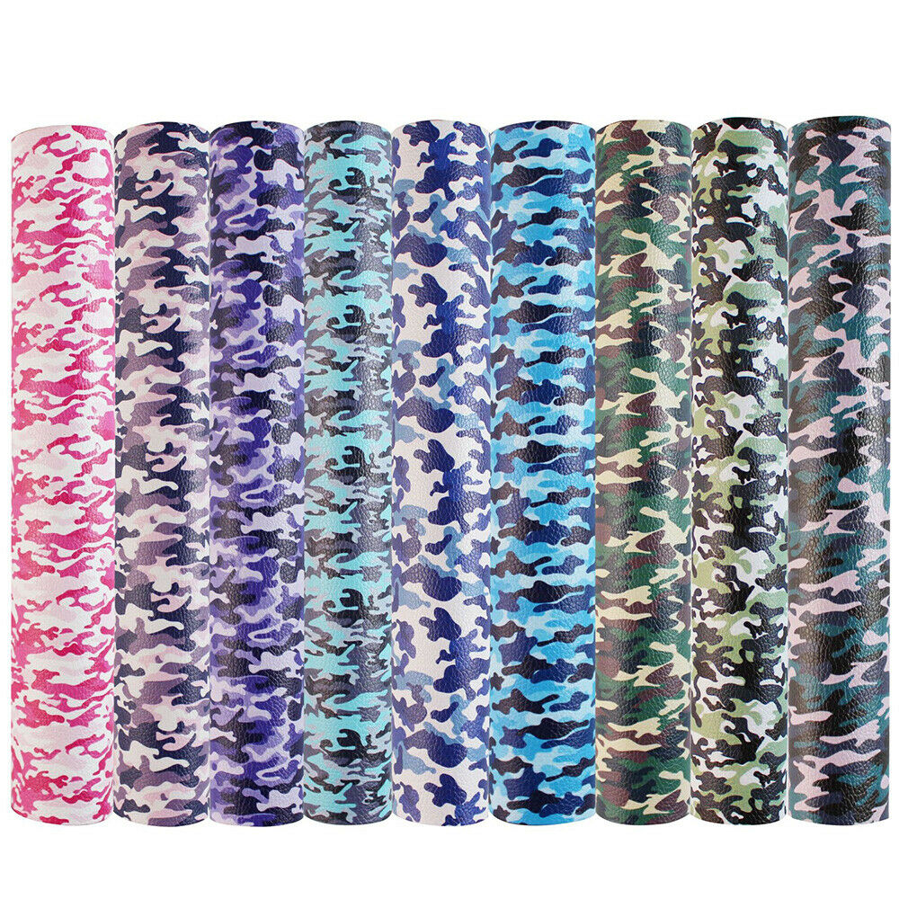 9Pcs DIY Camouflage Faux Leather Fabric for Earrings Wallet Bows Making Material