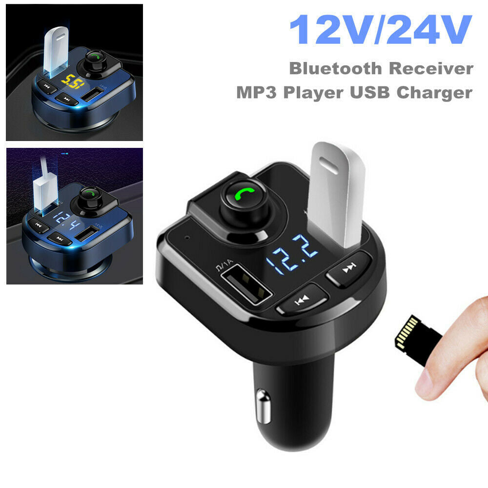 12V/24V Car Trucks Bluetooth Receiver MP3 Player Cigarette Lighter USB Charger